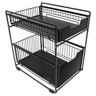 厨房下水槽置物架橱柜盘子收纳架抽推拉台下碗碟柜子橱柜内分层架
