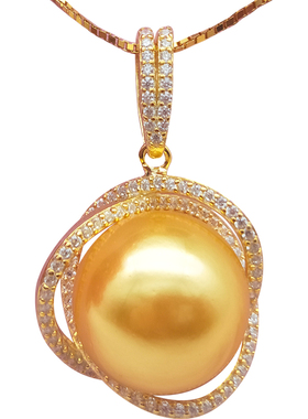 吊坠大金珠项链女纯银镀18k天然