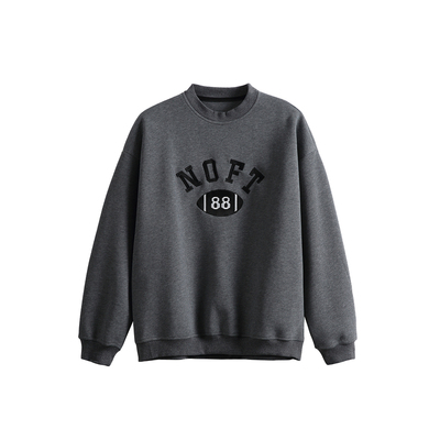 380g重磅深灰色圆领印花套头卫衣男生2025新款秋季休闲宽松外套