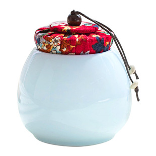 不单典雅青瓷小号茶叶罐功夫茶具防潮罐陶瓷密封罐双罐普洱醒茶罐