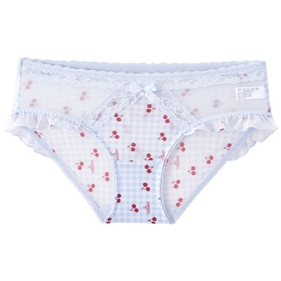 3件129|商场同款MYBODY新款甜美印花波浪荷叶边花漾蕾丝舒适内裤