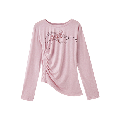 早春玫瑰印花收腰套头衫