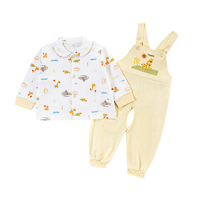 童泰翻领开档全棉婴儿背带裤