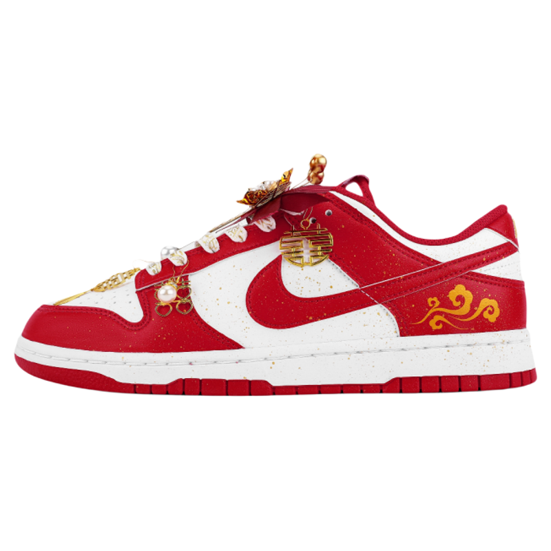 球鞋定制 Nike Dunk 婚鞋 吉祥如意 白红喜事 秀和 男女低帮板鞋
