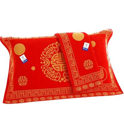 金号婚庆毛巾枕巾纯棉大红色