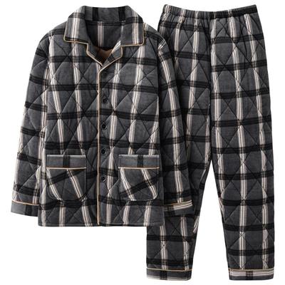 睡衣男士冬季珊瑚绒三层加厚加绒