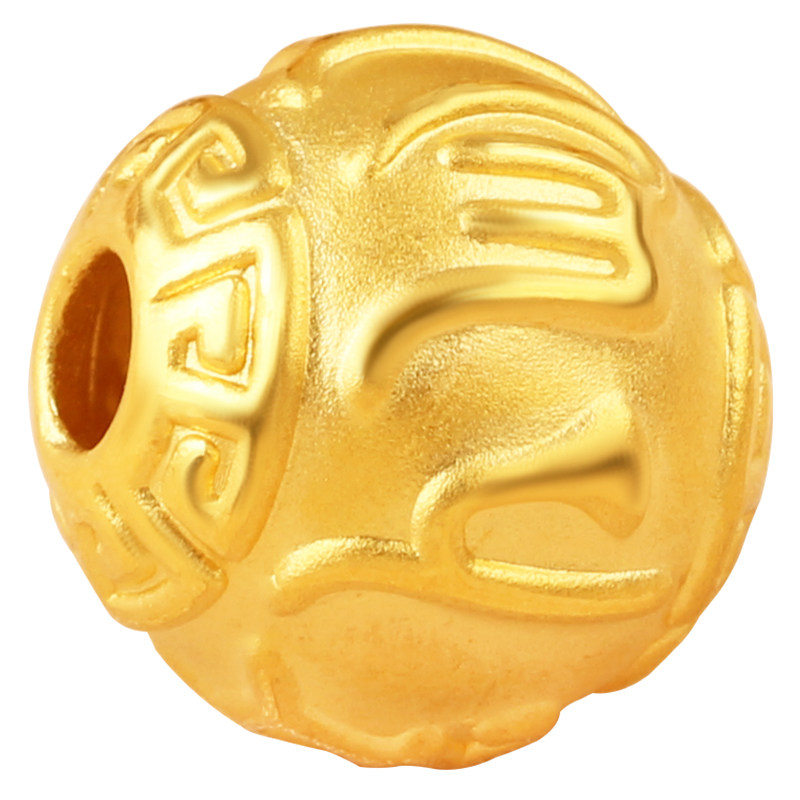 3D硬足金回纹六字真言黄金转运珠大明咒金珠男女手链串珠圆珠配件