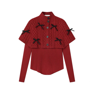 红色情侣装秋冬新款ins超火毛衣男女韩版宽松法式针织衫外套潮牌