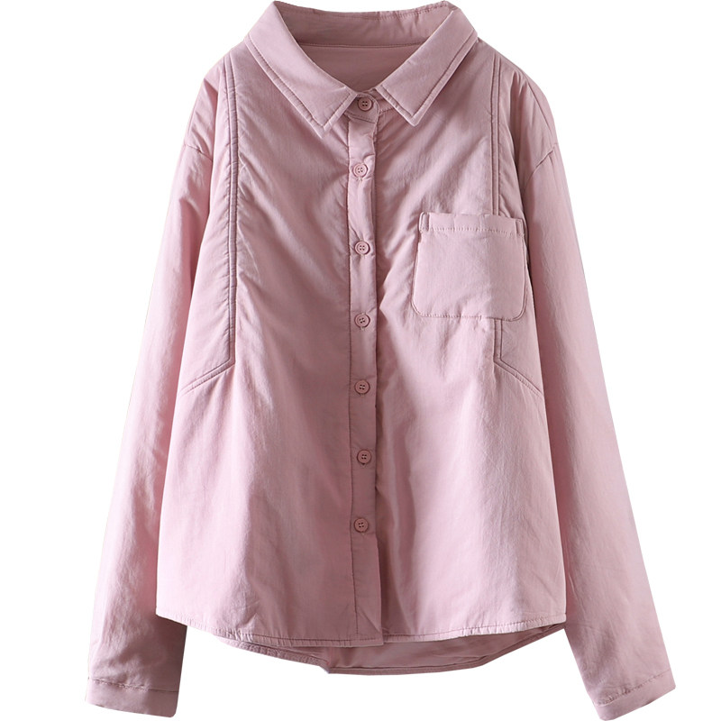 冬季宽松简约翻领夹棉衬衫棉服女