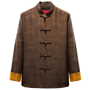 唐袭世家中式香云纱中青年唐装男春秋季长袖外套国风立领盘扣上衣