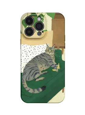 沙发狸花~油画艺术小猫ins适用苹果17promax手机壳iphone16华为mate70小米15可爱vivoS19呆萌iqooneo10荣耀90