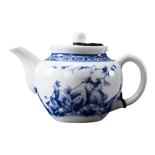 清仓功夫手抓茶壶复古粗陶青花白瓷小号单壶侧把壶日式壶陶瓷家用