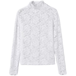 秋冬蕾丝打底衫女新款修身长袖半高领性感上衣配小香风内搭蕾丝衫