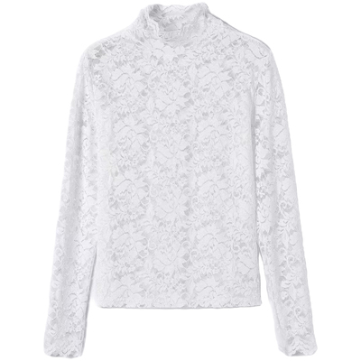 春秋薄款班半高领蕾丝打底衫长袖