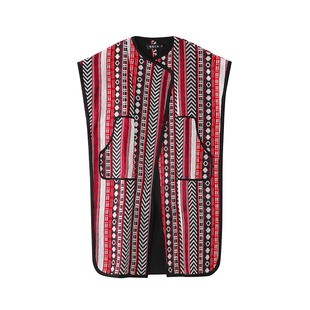 理想三旬女装秋冬新品黑红条纹民族风斗篷外套中长款