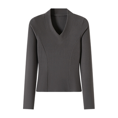 修身V领针织打底衫女2025春秋季新款收腰显瘦内搭正肩长袖T恤上衣