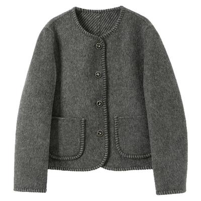 若潮2025冬季短款双面呢大衣外套