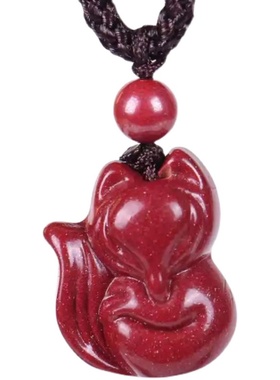 朱砂原矿 原石高含量紫金砂小狐狸吊坠男女款项链宝宝手链