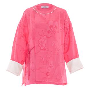 花木深新中式衬衫女新款改良汉服大襟衫系带提花上衣开叉长袖衬衣