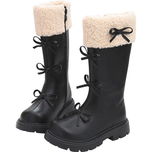 女童长筒靴儿童二棉靴加绒保暖靴子2025冬季新款皮靴小女孩高筒靴