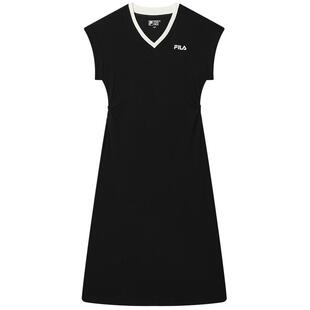 FILA 斐乐官方女子针织连衣裙2025夏新款时尚休闲基础凉感V领裙子