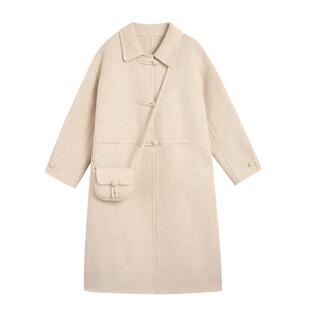 紫涵长款羊毛双面呢大衣女2025冬季新款简约气质翻领盘扣毛呢外套