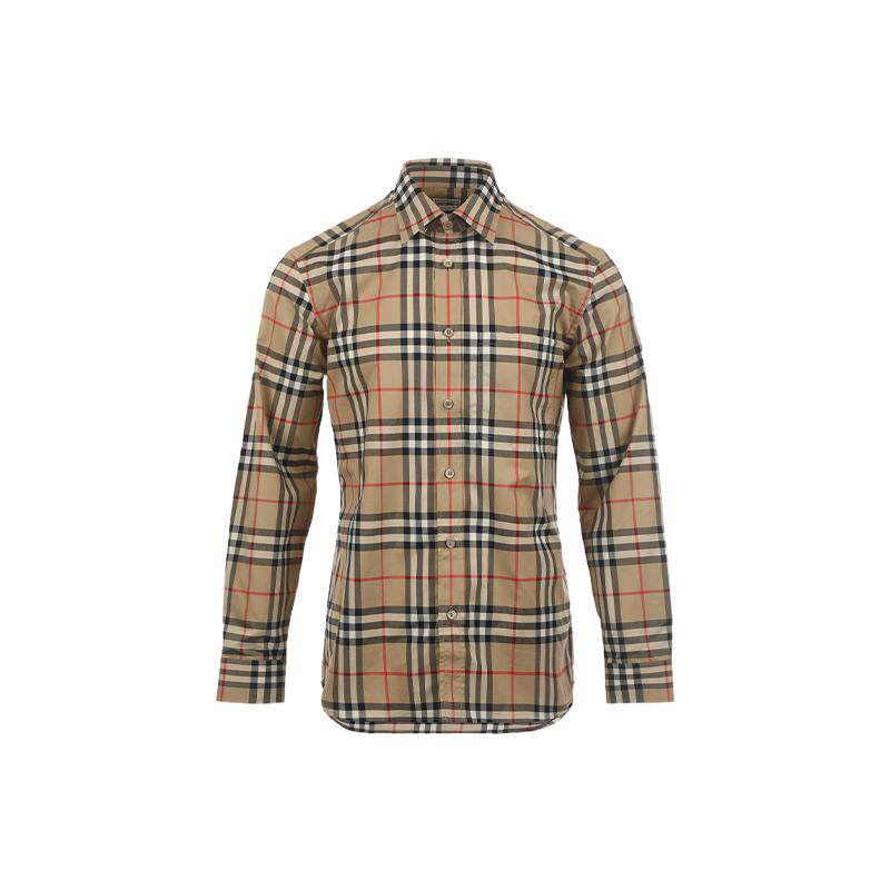 【自营】BURBERRY/博柏利男士经典格纹商务休闲宽松纯棉长袖衬衫