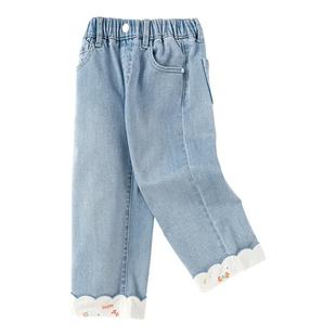 巴拉巴拉女童长裤宽松直筒牛仔裤2025春新款绣花裤子童装休闲百搭