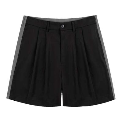 双褶拼色简约五分西裤