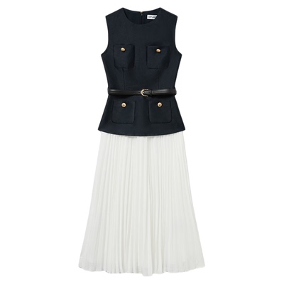 self-portrait假两件无袖连衣裙