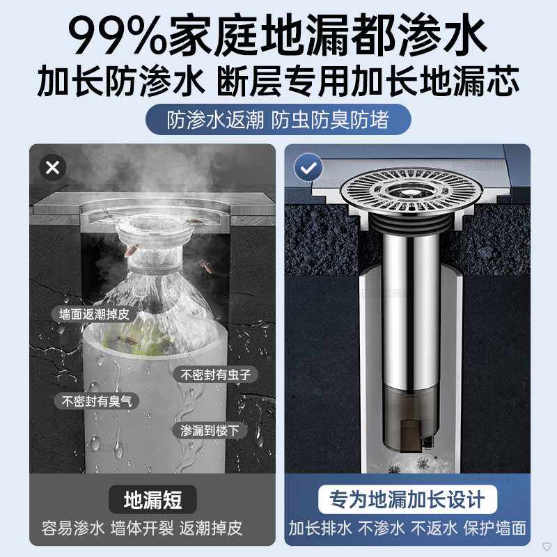 断层加长地漏芯卫生间下水道不锈钢防臭管专用神器芯延长修复口内