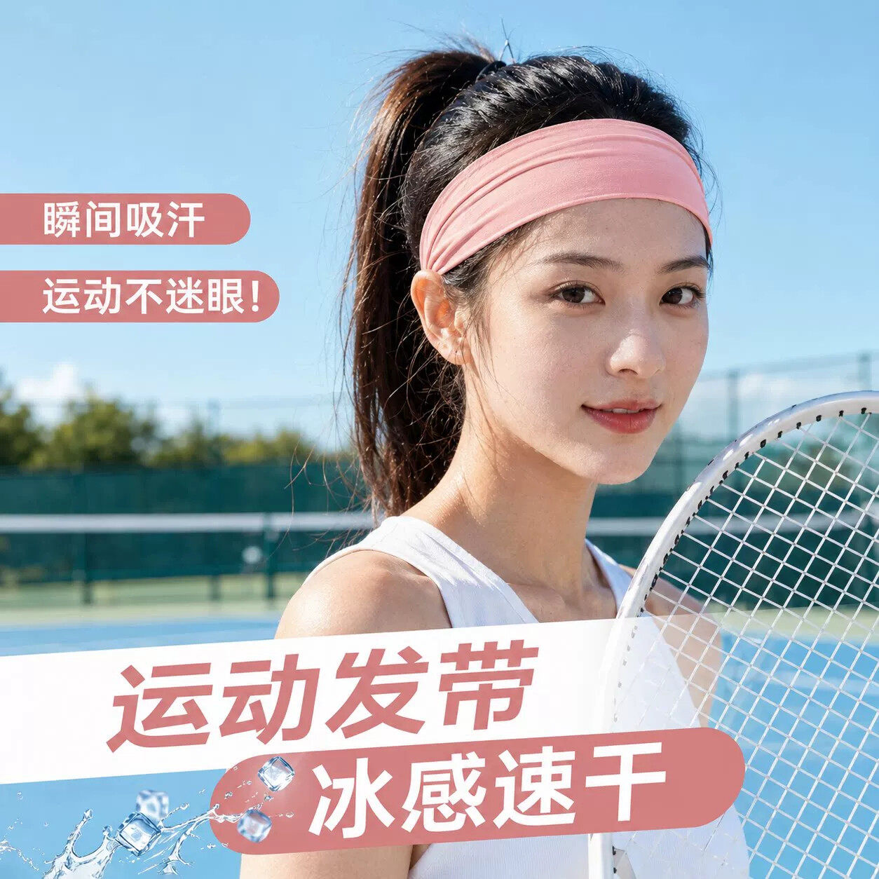 运动发带吸汗凉感速干头带止汗带女款头巾导汗跑步防汗头戴羽毛球