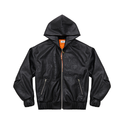 GOODBAI 916 slogan贴布绣带帽仿皮串珠拉链收腰外套