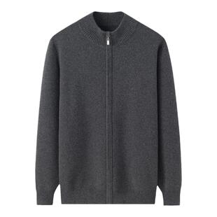 阿绒源100山羊绒男开衫半高拉链双提厚针织衫绿色青少年外套毛衣