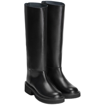 lostinecho圆头牛皮高筒骑士靴