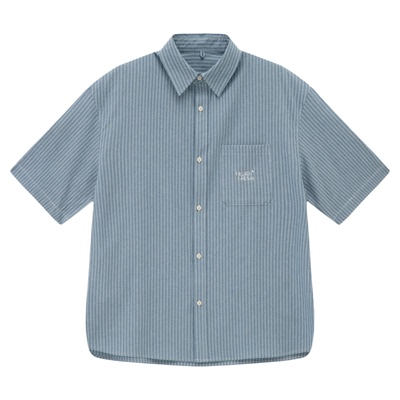 ACTUP牛津纺竖条纹短袖衬衫男