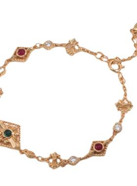 法式宫廷复古风彩色锆石手链时尚多巴胺小众长款耳环轻奢纯银戒指