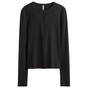 HM女装T恤春季内搭圆领罗纹亨利衫修身上衣打底衫长袖1297136