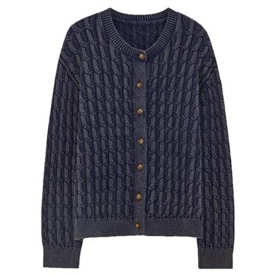 MOORING泊 2026春季新款纯棉纱绞花坑条针织开衫高级感毛衣外套