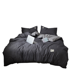 男生床品床上四件套夏季被套2日式北欧风ins格子学生宿舍床单三4