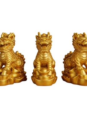 中式铜麒麟摆件一对招财瑞兽