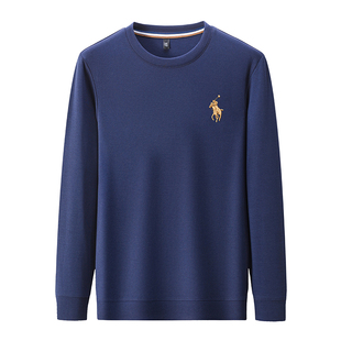 男士长袖t恤polo衫领卫衣战马刺绣上衣中年爸爸春秋装圆领打底衫