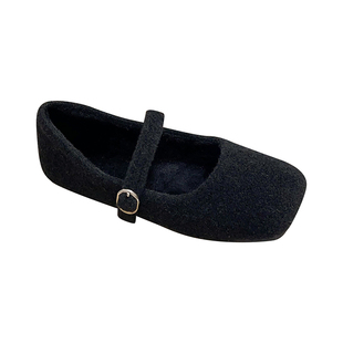 法式毛毛鞋女秋冬外穿新款平底方头玛丽珍单鞋温柔风巨好看豆豆鞋