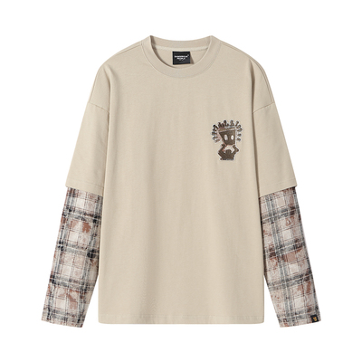 薛之谦dsp格子长袖假两件T恤