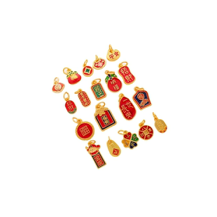 中式国潮哑金保色滴油烧蓝福字招财吉福牌吊坠diy手链项链饰配件