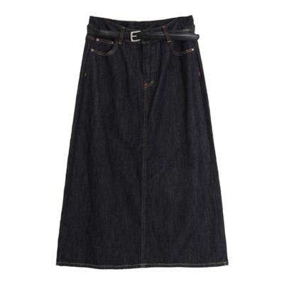 西町村屋文艺感牛仔中长款直筒裙