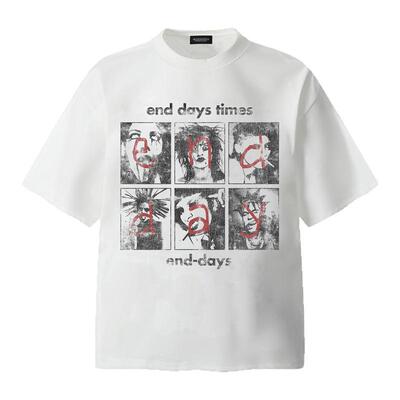 Moodswings end days 摇滚朋克人像做旧印花短袖T恤夏季宽松半袖
