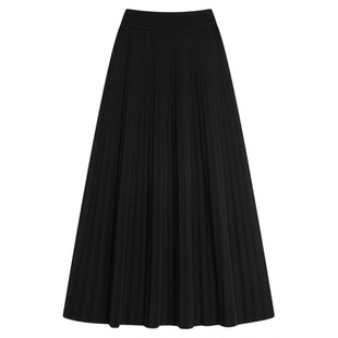 F2600 垂感抽条松紧腰针织半身裙a字裙秋冬中长款2025新款褶皱裙