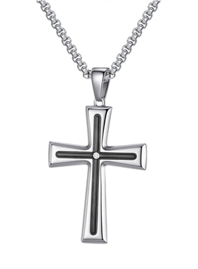 潮男女简约钛钢镶锆石十字架项链