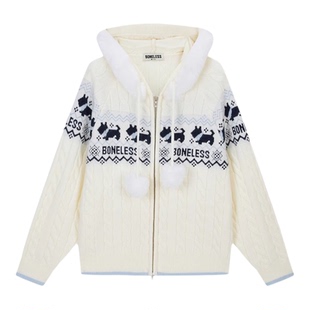 【岛系工装】BONELESS美式复古针织开衫慵懒宽松毛衣休闲叠穿上衣